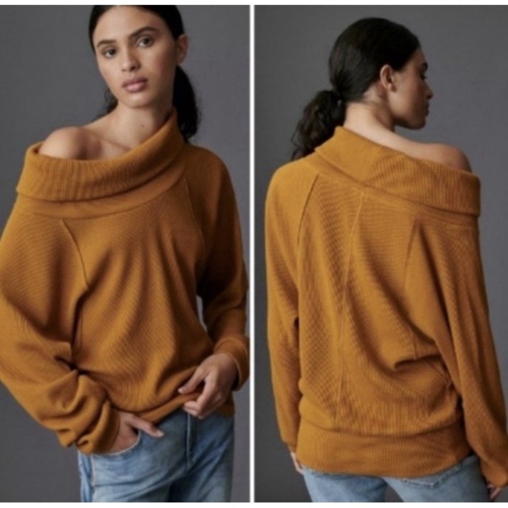 Pilcro Anthropologie M Angie Waffle Knit Sweater Orange Boho Grunge Y2k Light